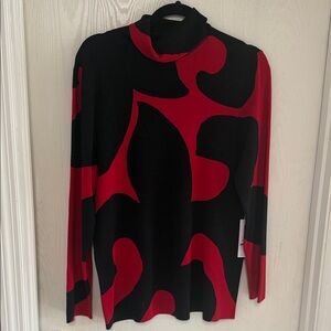 Chico's Red and Black Abstract Long Sleeve Top